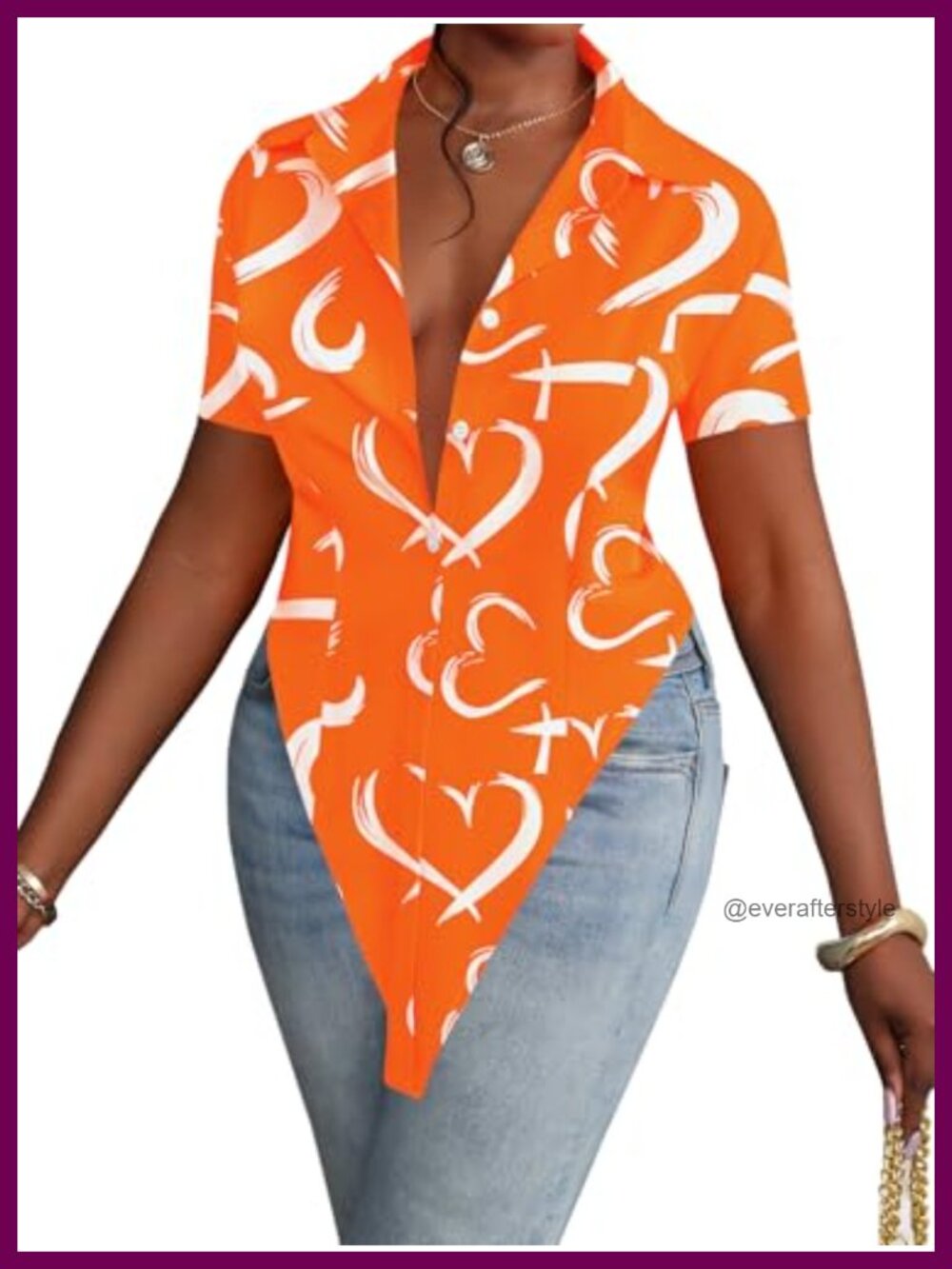 Collar V Neck Button Down Asymmetrical Hem Tunic Top Short Sleeve Blouse